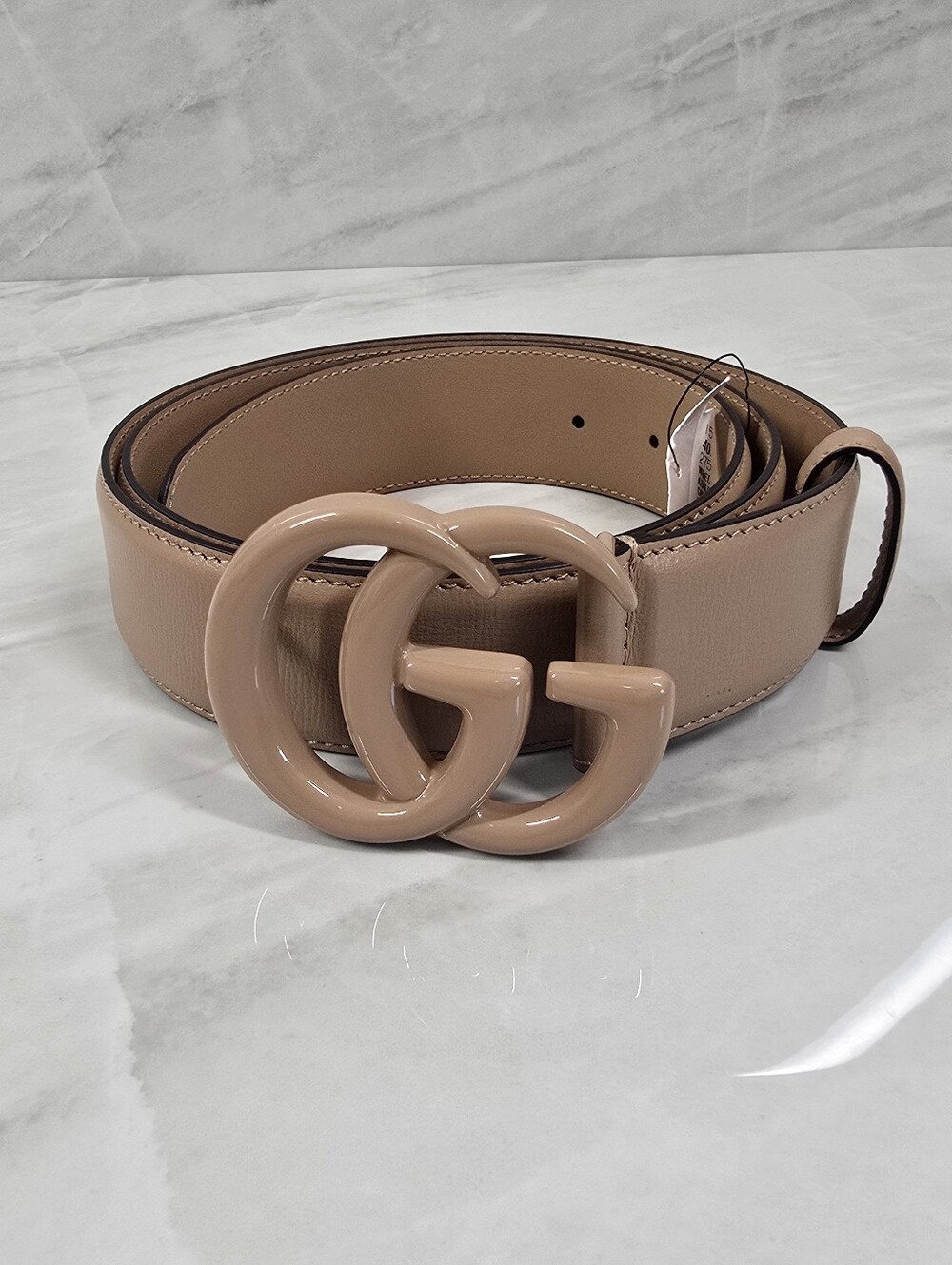 Gucci Nude Beige GG Buckle Leather Belt